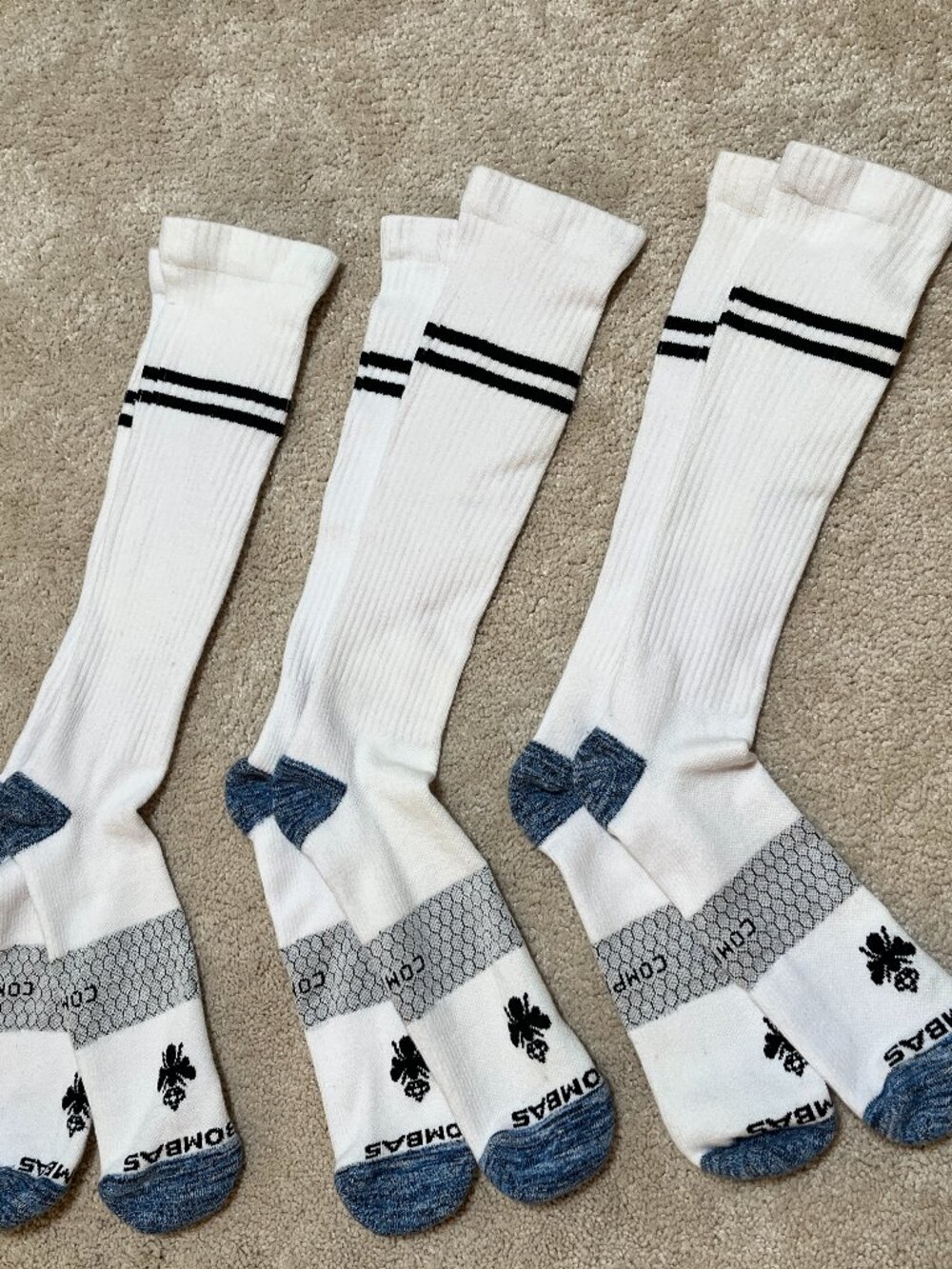 New Lot of 3 Pair Bombas Everyday Compression Socks Calf 15-20mm XL White